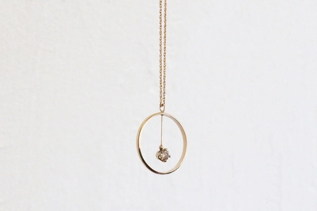 Diamond Circle Pendant Necklace - Champagne Diamond 