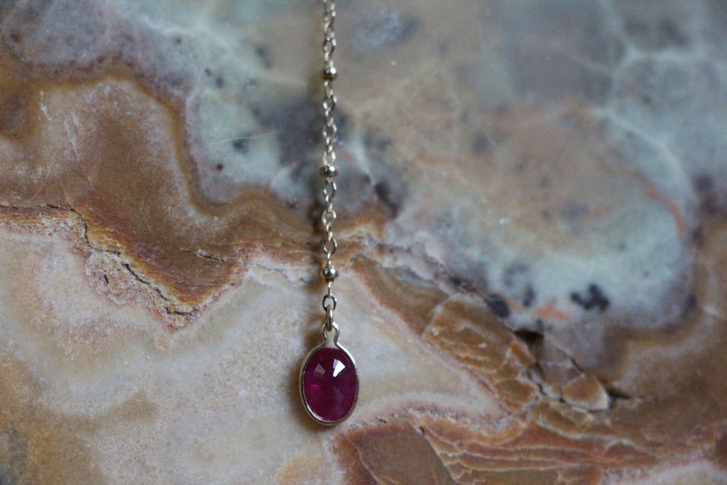 Pueblo Jewelry - Ruby Double Drop Gold Dainty Necklace