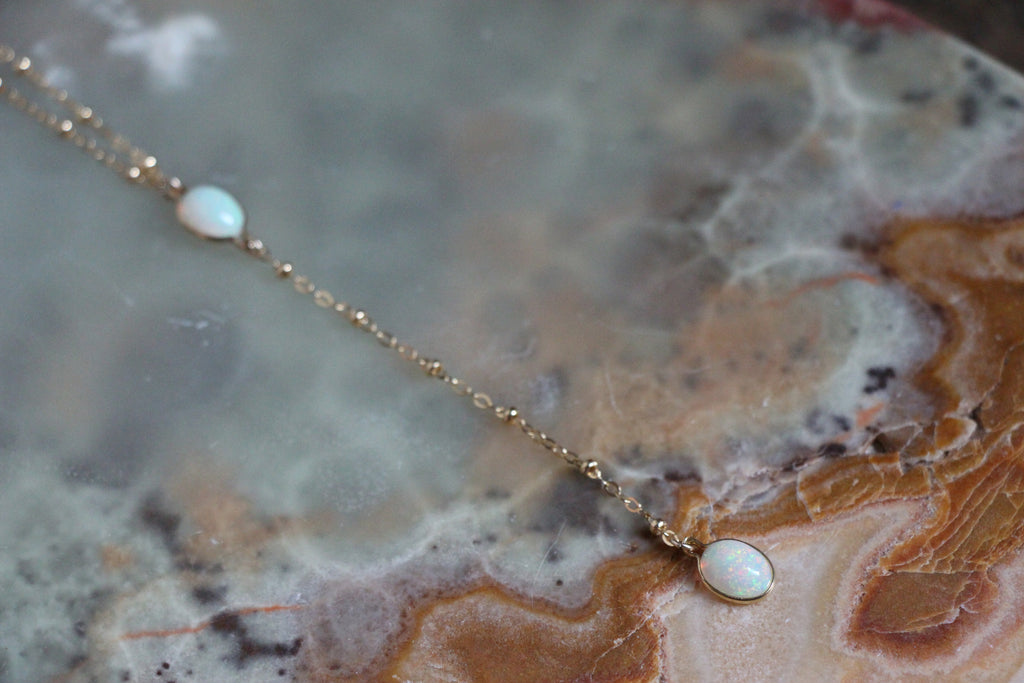 Delicate long layering opal necklace