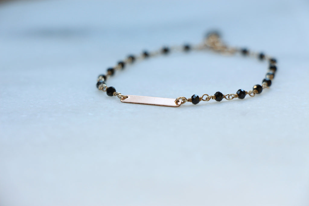 Dainty Rosary rose gold ID bracelet