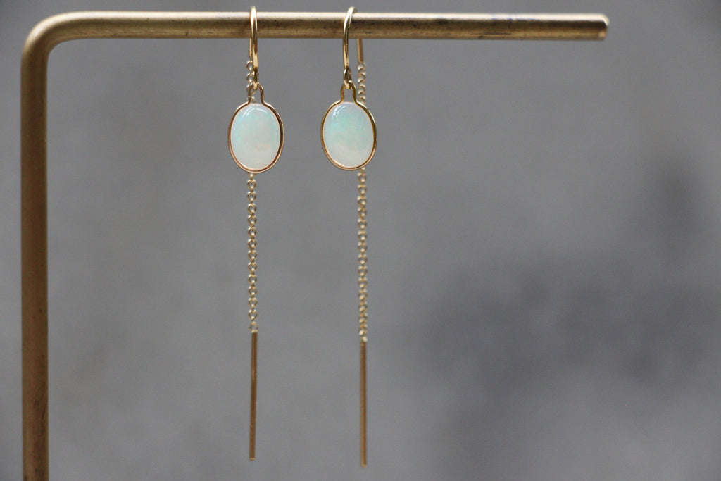 Gold Threader Earrings with Australian Opal Stones