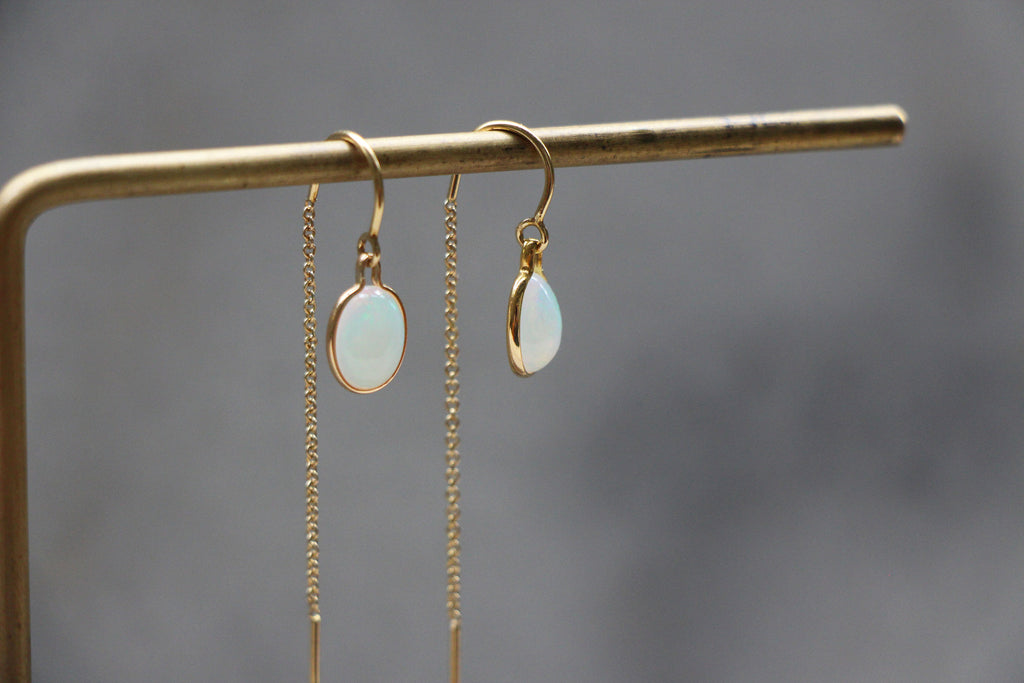 Dainty Opal Threader Earrings in 14k gold filled settings