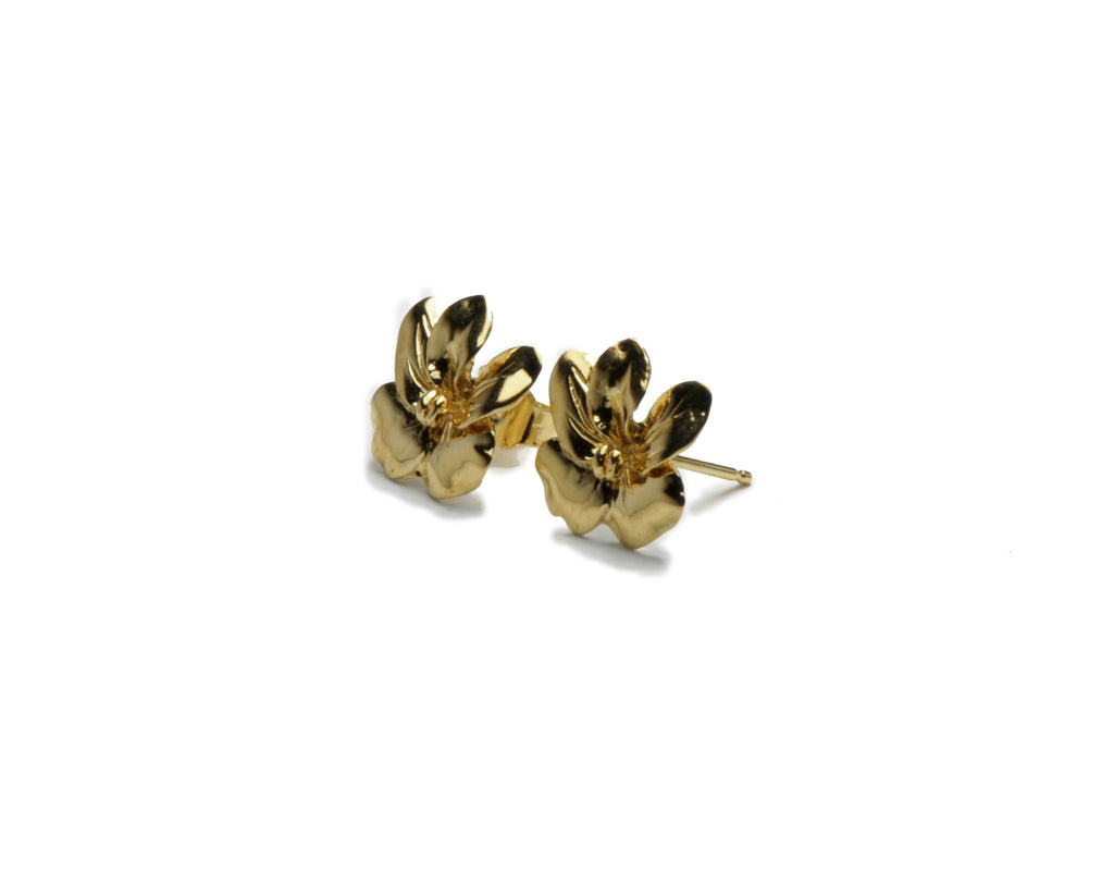 Flower stud earrings - gold over brass