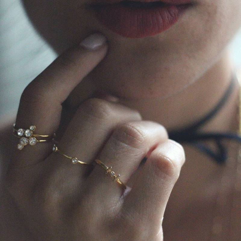 Pueblo Jewelry, affordable jewelry brand showcasing dainty gold stackable rings